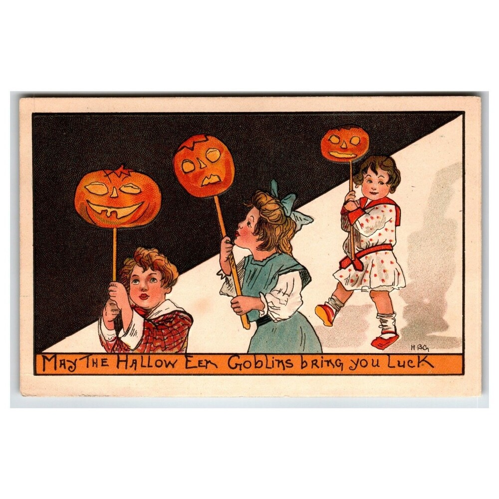 Halloween Postcard HBG Artist Signed HB Griggs The Goblins Bring You Luck 2231